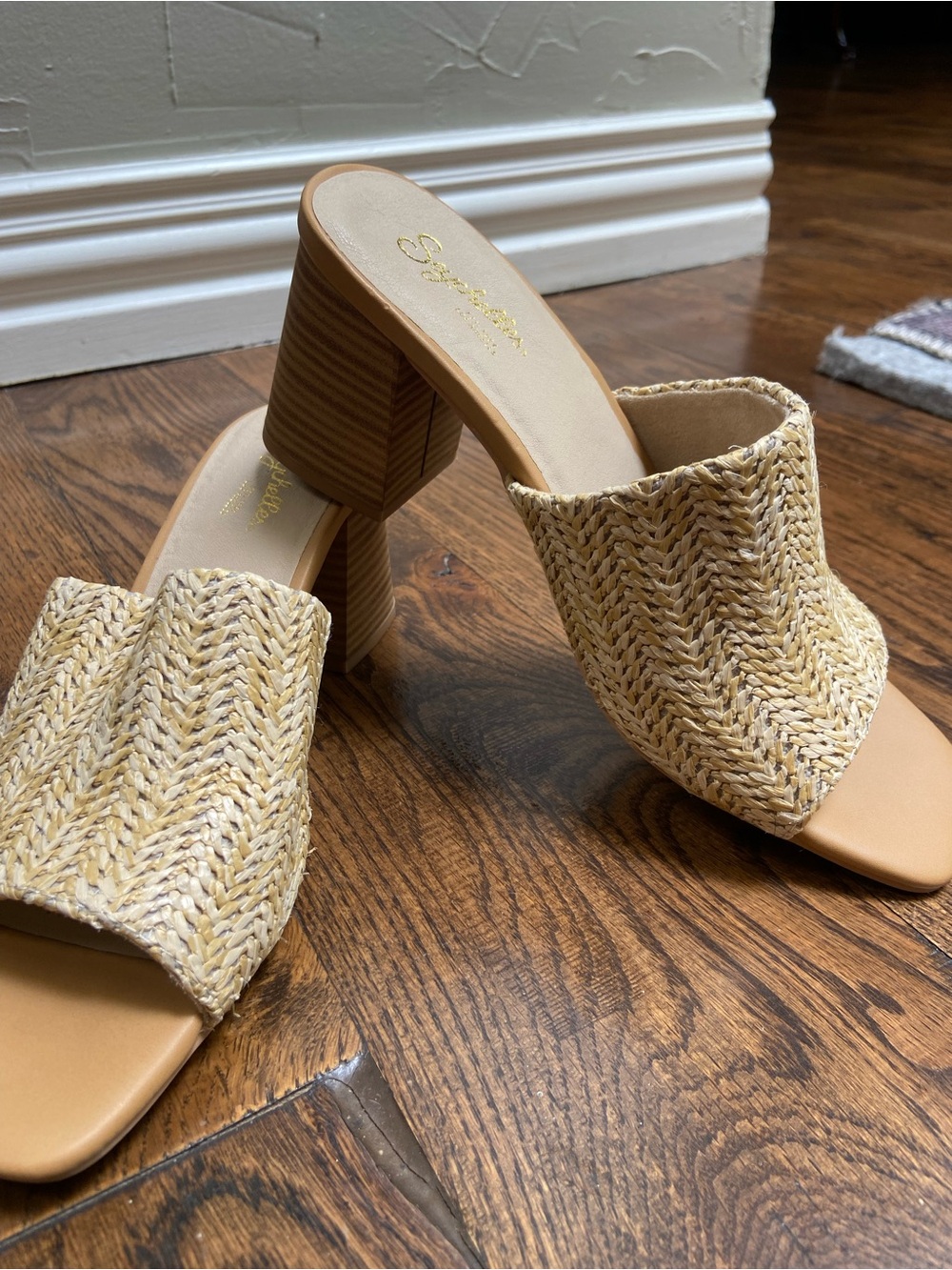 Seychelles Natural Straw Woven Block Heel Mules